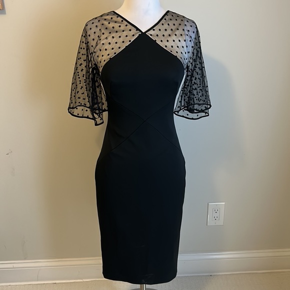 Karen Millen Black Mesh Swiss Dot Sleeve Dress - Picture 2 of 10